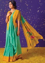Load image into Gallery viewer, Green &amp; Yellow Printed Paithani Silk Saree with Embroidered Blouse