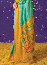 Load image into Gallery viewer, Green &amp; Yellow Printed Paithani Silk Saree with Embroidered Blouse
