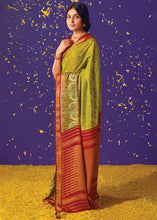 Load image into Gallery viewer, Avocado Green Printed Paithani Silk Saree with Embroidered Blouse