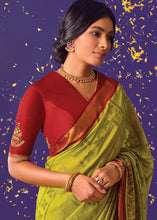 Load image into Gallery viewer, Avocado Green Printed Paithani Silk Saree with Embroidered Blouse