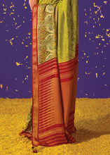 Load image into Gallery viewer, Avocado Green Printed Paithani Silk Saree with Embroidered Blouse