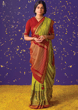 Load image into Gallery viewer, Avocado Green Printed Paithani Silk Saree with Embroidered Blouse