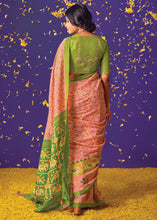 Load image into Gallery viewer, Light Peach Pink Printed Paithani Silk Saree with Embroidered Blouse