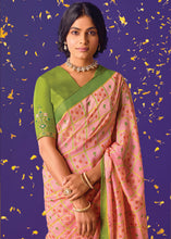 Load image into Gallery viewer, Light Peach Pink Printed Paithani Silk Saree with Embroidered Blouse