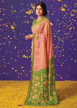 Load image into Gallery viewer, Light Peach Pink Printed Paithani Silk Saree with Embroidered Blouse