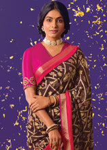 Load image into Gallery viewer, Chocolate Brown Printed Paithani Silk Saree with Embroidered Blouse