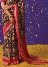 Load image into Gallery viewer, Chocolate Brown Printed Paithani Silk Saree with Embroidered Blouse