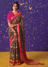 Load image into Gallery viewer, Chocolate Brown Printed Paithani Silk Saree with Embroidered Blouse