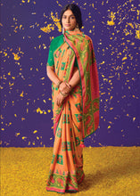 Load image into Gallery viewer, Orange &amp; Pink Printed Paithani Silk Saree with Embroidered Blouse