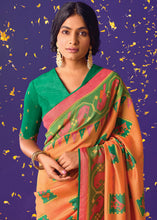 Load image into Gallery viewer, Orange &amp; Pink Printed Paithani Silk Saree with Embroidered Blouse