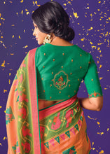 Load image into Gallery viewer, Orange &amp; Pink Printed Paithani Silk Saree with Embroidered Blouse