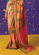 Load image into Gallery viewer, Orange &amp; Pink Printed Paithani Silk Saree with Embroidered Blouse