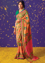 Load image into Gallery viewer, Orange &amp; Pink Printed Paithani Silk Saree with Embroidered Blouse