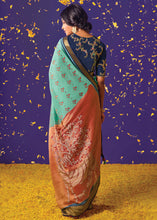 Load image into Gallery viewer, Blue &amp; Orange Printed Paithani Silk Saree with Embroidered Blouse