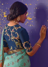 Load image into Gallery viewer, Blue &amp; Orange Printed Paithani Silk Saree with Embroidered Blouse