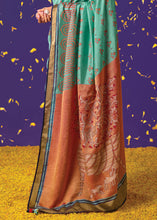 Load image into Gallery viewer, Blue &amp; Orange Printed Paithani Silk Saree with Embroidered Blouse