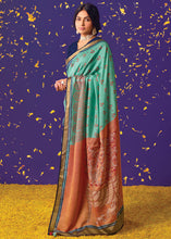 Load image into Gallery viewer, Blue &amp; Orange Printed Paithani Silk Saree with Embroidered Blouse