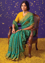 Load image into Gallery viewer, Teal Blue Printed Silk Saree with Embroidered Blouse