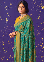 Load image into Gallery viewer, Teal Blue Printed Silk Saree with Embroidered Blouse