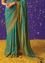 Load image into Gallery viewer, Teal Blue Printed Silk Saree with Embroidered Blouse