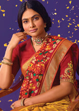 Load image into Gallery viewer, Mustard Yellow Printed Paithani Silk Saree with Embroidered Blouse