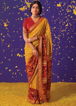 Load image into Gallery viewer, Mustard Yellow Printed Paithani Silk Saree with Embroidered Blouse