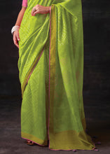 Load image into Gallery viewer, Chartreuse Green Bandhani Print Soft Silk Saree with Contrast Blouse