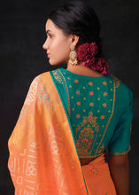 Load image into Gallery viewer, Sunrise Orange Bandhani Print Soft Silk Saree with Contrast Blouse