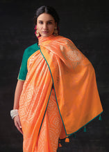 Load image into Gallery viewer, Sunrise Orange Bandhani Print Soft Silk Saree with Contrast Blouse