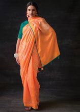 Load image into Gallery viewer, Sunrise Orange Bandhani Print Soft Silk Saree with Contrast Blouse