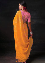 Load image into Gallery viewer, Golden Yellow Bandhani Print Soft Silk Saree with Contrast Blouse