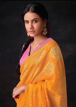 Load image into Gallery viewer, Golden Yellow Bandhani Print Soft Silk Saree with Contrast Blouse