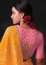 Load image into Gallery viewer, Golden Yellow Bandhani Print Soft Silk Saree with Contrast Blouse