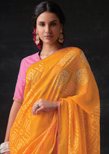 Load image into Gallery viewer, Golden Yellow Bandhani Print Soft Silk Saree with Contrast Blouse