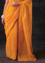 Load image into Gallery viewer, Golden Yellow Bandhani Print Soft Silk Saree with Contrast Blouse