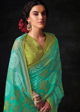 Load image into Gallery viewer, Light Turquoise Blue Bandhani Print Soft Silk Saree with Contrast Blouse