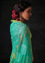 Load image into Gallery viewer, Light Turquoise Blue Bandhani Print Soft Silk Saree with Contrast Blouse