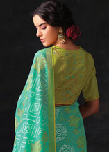 Load image into Gallery viewer, Light Turquoise Blue Bandhani Print Soft Silk Saree with Contrast Blouse