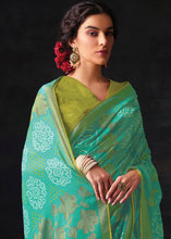 Load image into Gallery viewer, Light Turquoise Blue Bandhani Print Soft Silk Saree with Contrast Blouse