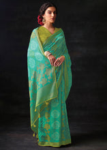 Load image into Gallery viewer, Light Turquoise Blue Bandhani Print Soft Silk Saree with Contrast Blouse