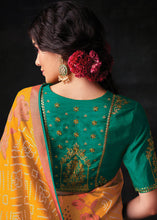 Load image into Gallery viewer, Apricot Orange Bandhani Print Soft Silk Saree with Contrast Blouse