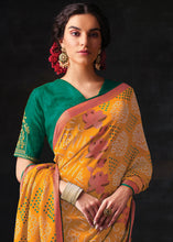 Load image into Gallery viewer, Apricot Orange Bandhani Print Soft Silk Saree with Contrast Blouse