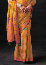 Load image into Gallery viewer, Apricot Orange Bandhani Print Soft Silk Saree with Contrast Blouse