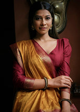 Load image into Gallery viewer, Dandelion Yellow Woven Designer Satin Silk Saree
