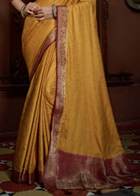 Load image into Gallery viewer, Dandelion Yellow Woven Designer Satin Silk Saree