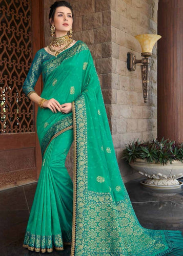 Persian Green Zari Woven Banarasi Silk Saree with Brocade Blouse