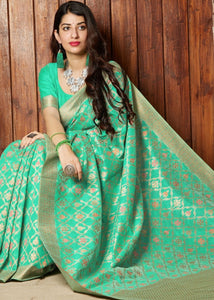 Sea Green Banarasi Cotton Silk Saree