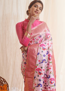 Lace Pink Woven Paithani Silk Saree