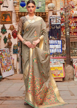 Carica l&#39;immagine nel visualizzatore Galleria,Cedar Brown Linen Silk Saree with Colorful Weaving work