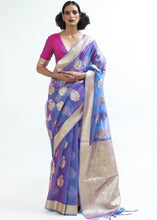 Carica l&#39;immagine nel visualizzatore Galleria,Lotus Blue Designer Woven Organza Silk Saree